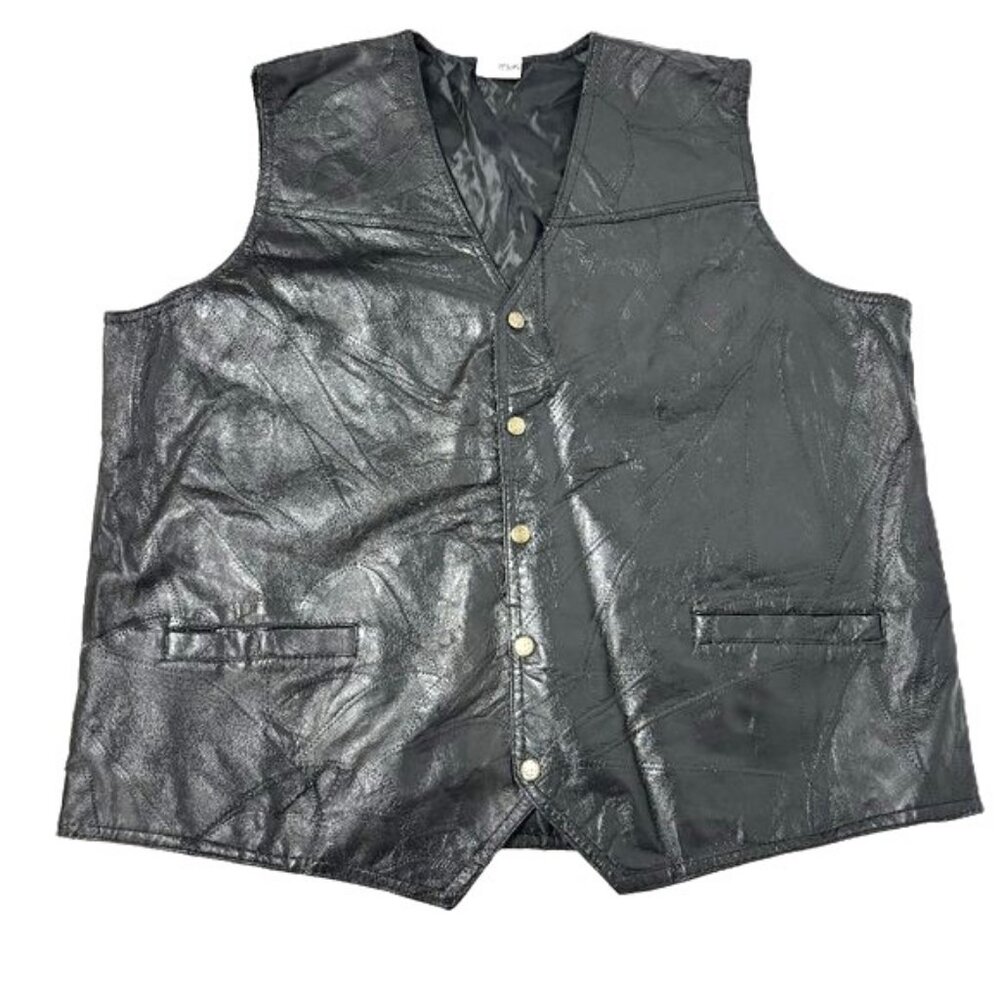 Moto Western 100% Leather Patchwork Vest EUC Vtg Size XXL